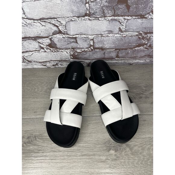 Roam White Leather Ribbon Open Toe Straps Slides Sandals Women Sz 41EU/10.5M US - Picture 12 of 16